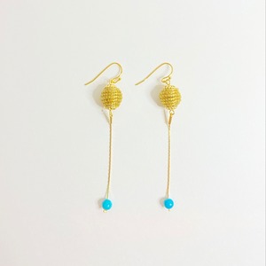 【ビオジュエリー】 黄金の草 カッピンドウラード ピアス＆イヤリング　スパイラルボール    ターコイズ