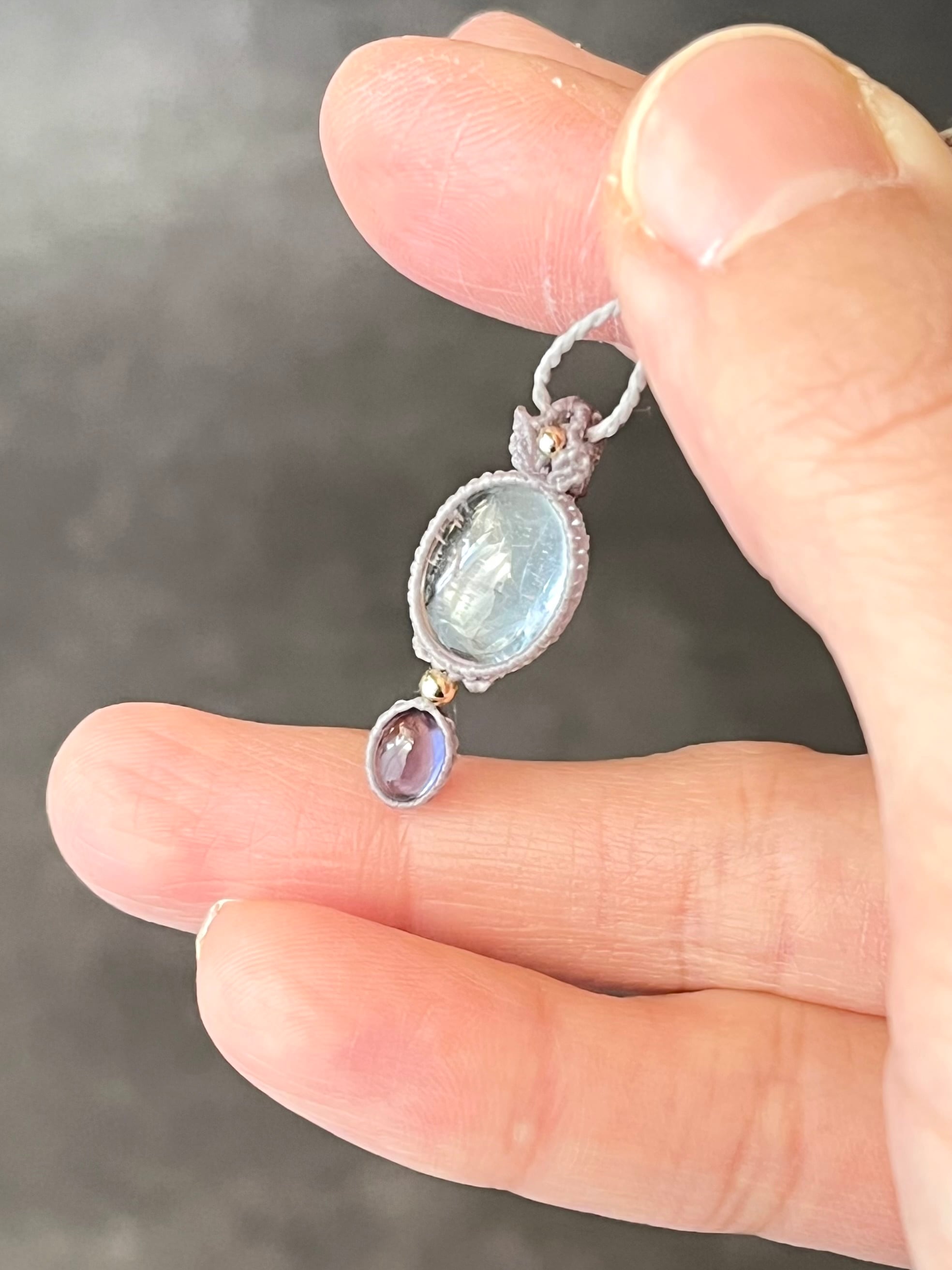 #2232 ♡アクアマリン&アイオライト&カット水晶天然石♡マクラメネックレス アクアマリン&アイオライト【2粒シリーズ】マクラメネックレス | Petal