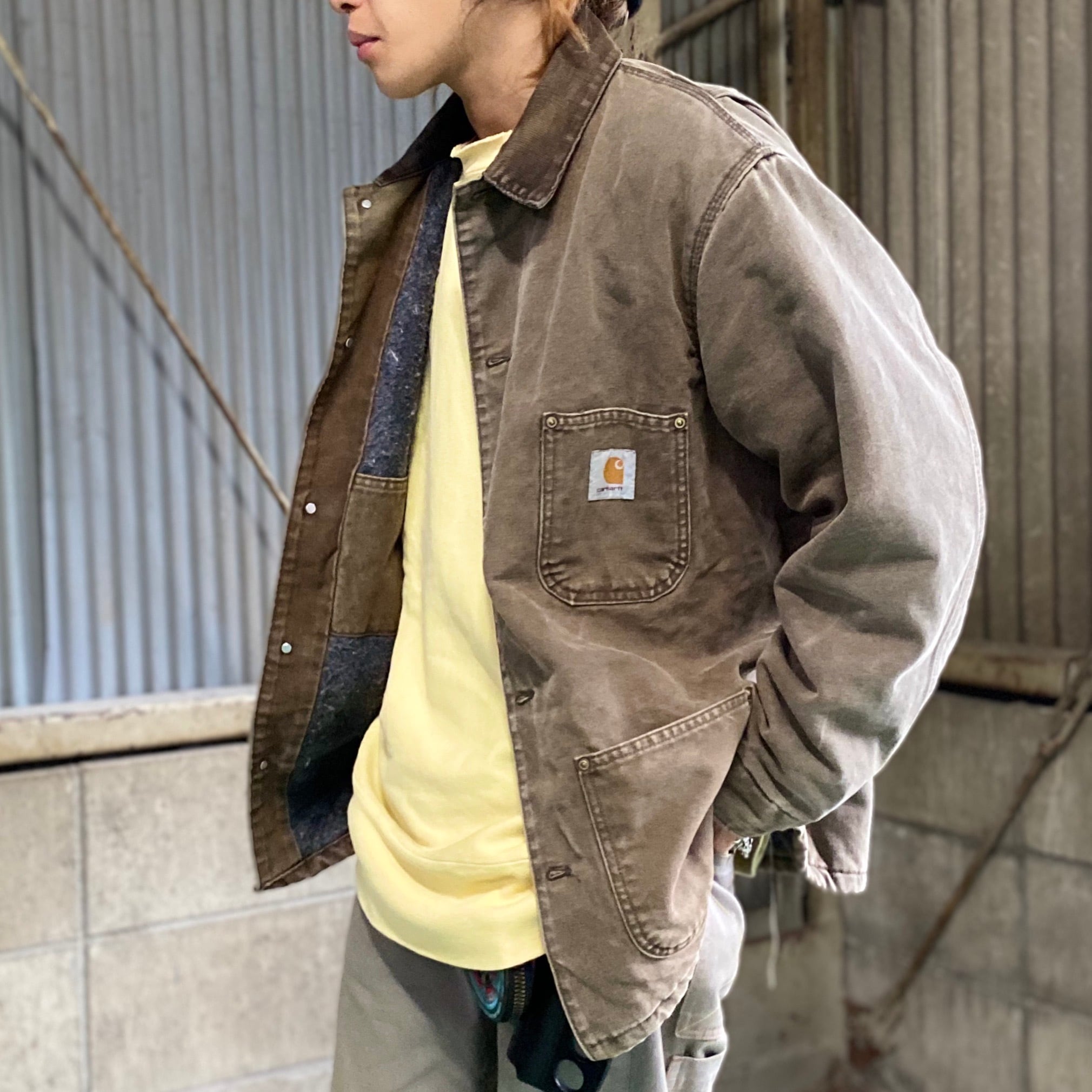 80年代 80s Carhartt カーハート ダック地 ブランケットライナー ミシガンチョアコート ワークジャケット カバーオール ヴィンテージ  ビンテージ 裏地付き ブラウン 茶色 メンズL 古着【ワークジャケット】 | cave 古着屋【公式】古着通販サイト