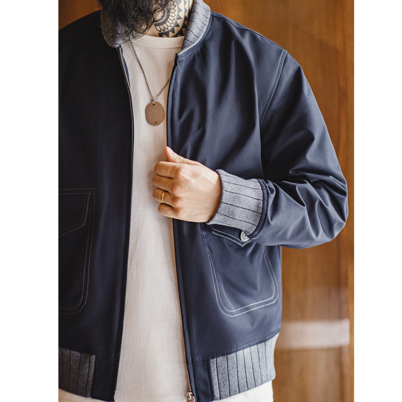 Rib Knit Collar Bomber Jacket ◇H0159