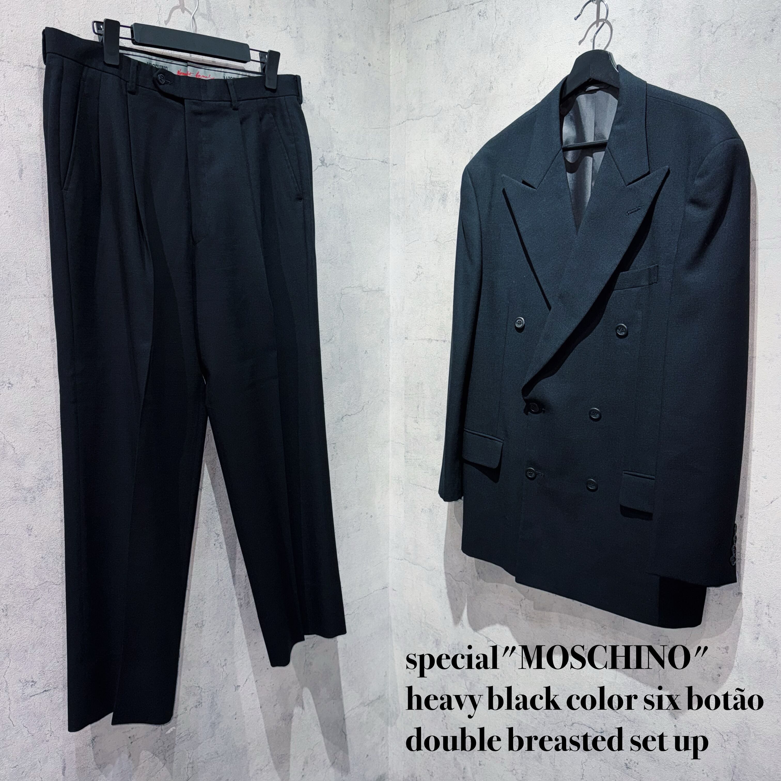 special"MOSCHINO"heavy black color six botão double breasted set up