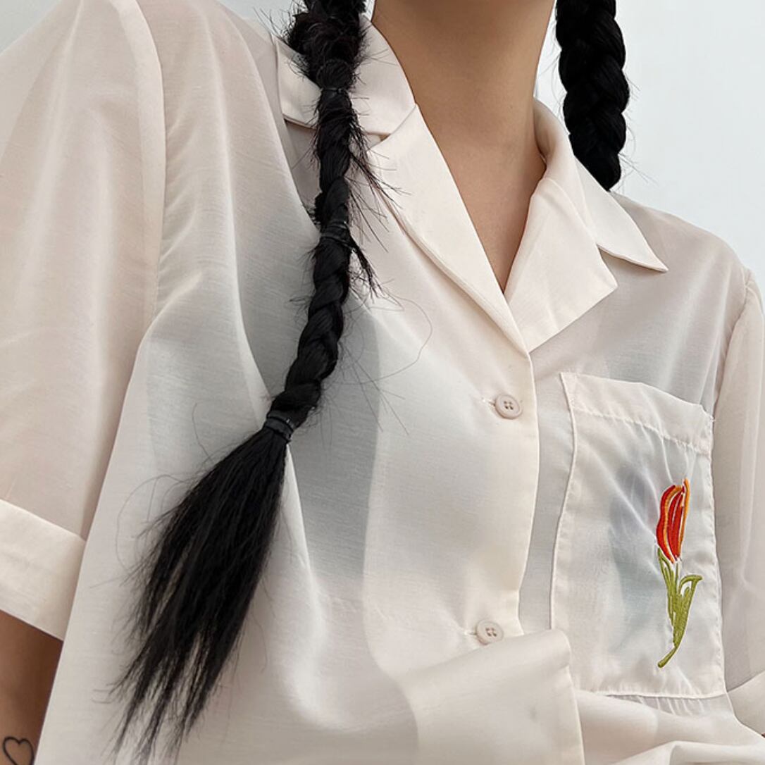 flower stitch sheer shirt_LN01162