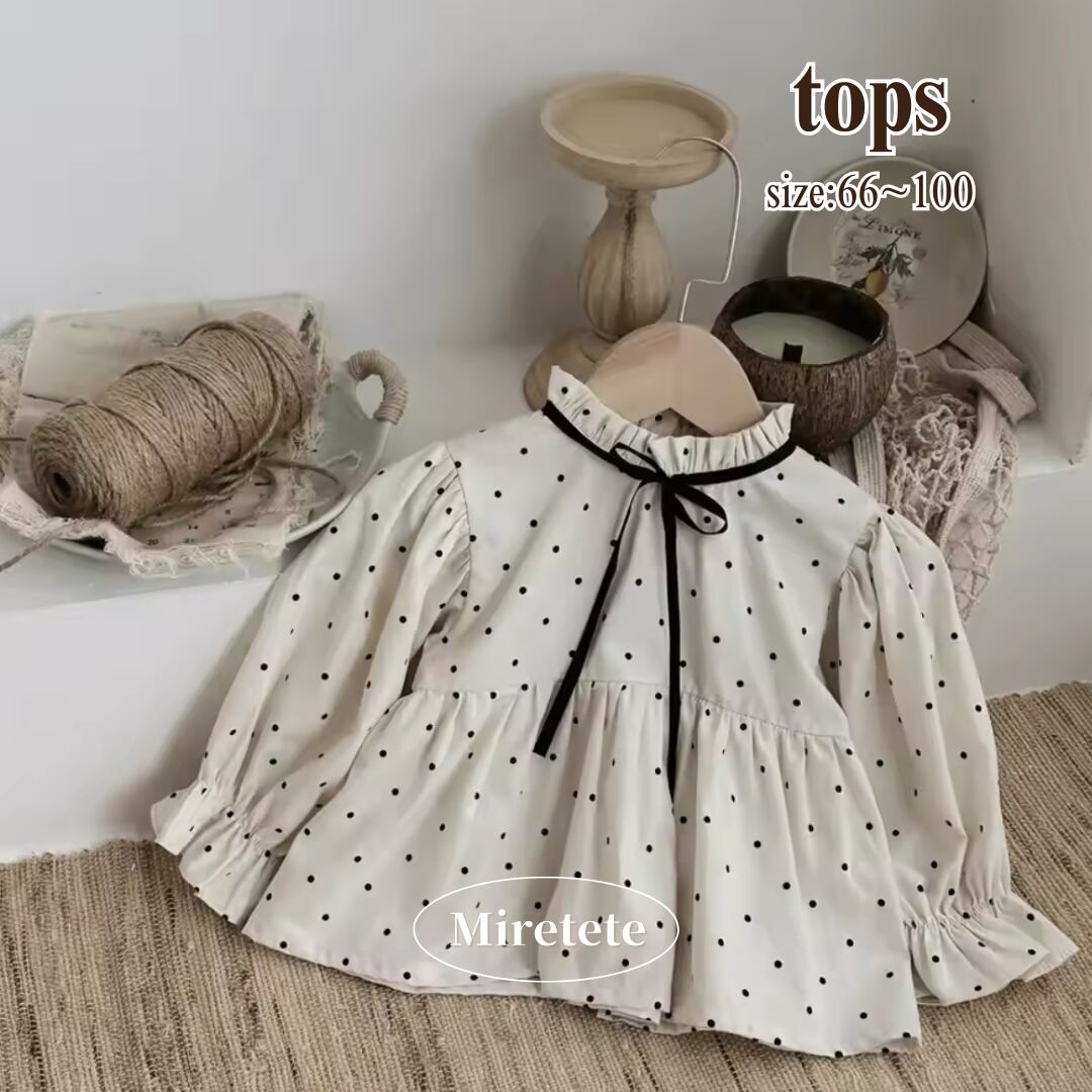 【取寄】ハイネックフリルリボンが目を惹くdot柄ブラウス