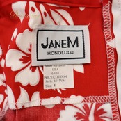 【ハワイ製 フラダンス衣装】レッド JANEM ワンピース ドレス 赤 白 ハイビスカス柄 花柄 鮮やか ハワイアン アロハ かわいい