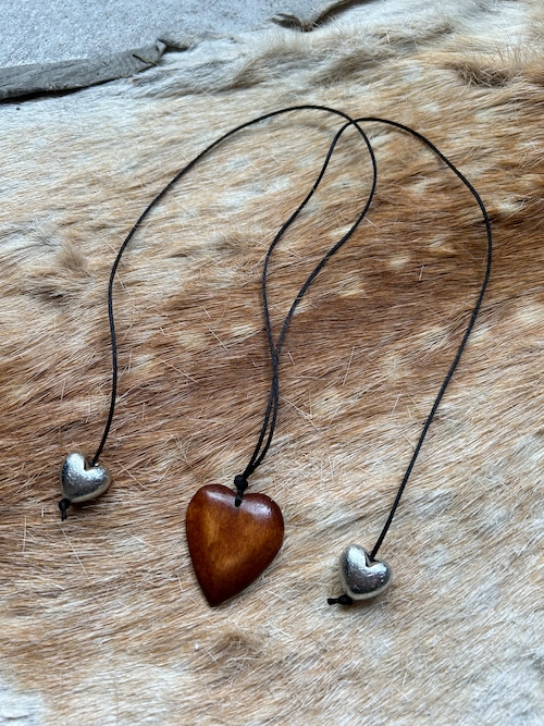 soimeme  big wood heart ×satin code necklace