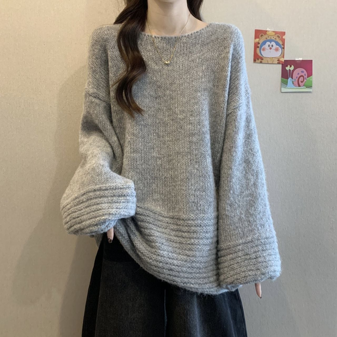 ゆったりボリューム袖 ニットプルオーバー Ln00378