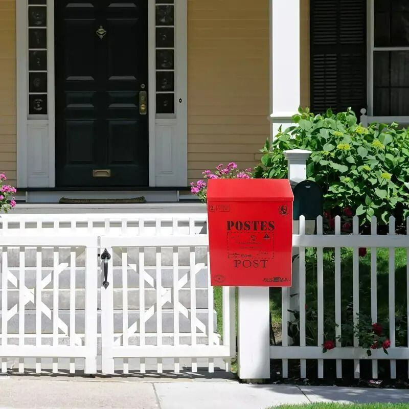 ポスト レッド 壁掛け式 アメリカン カントリー調 ロック付き 赤