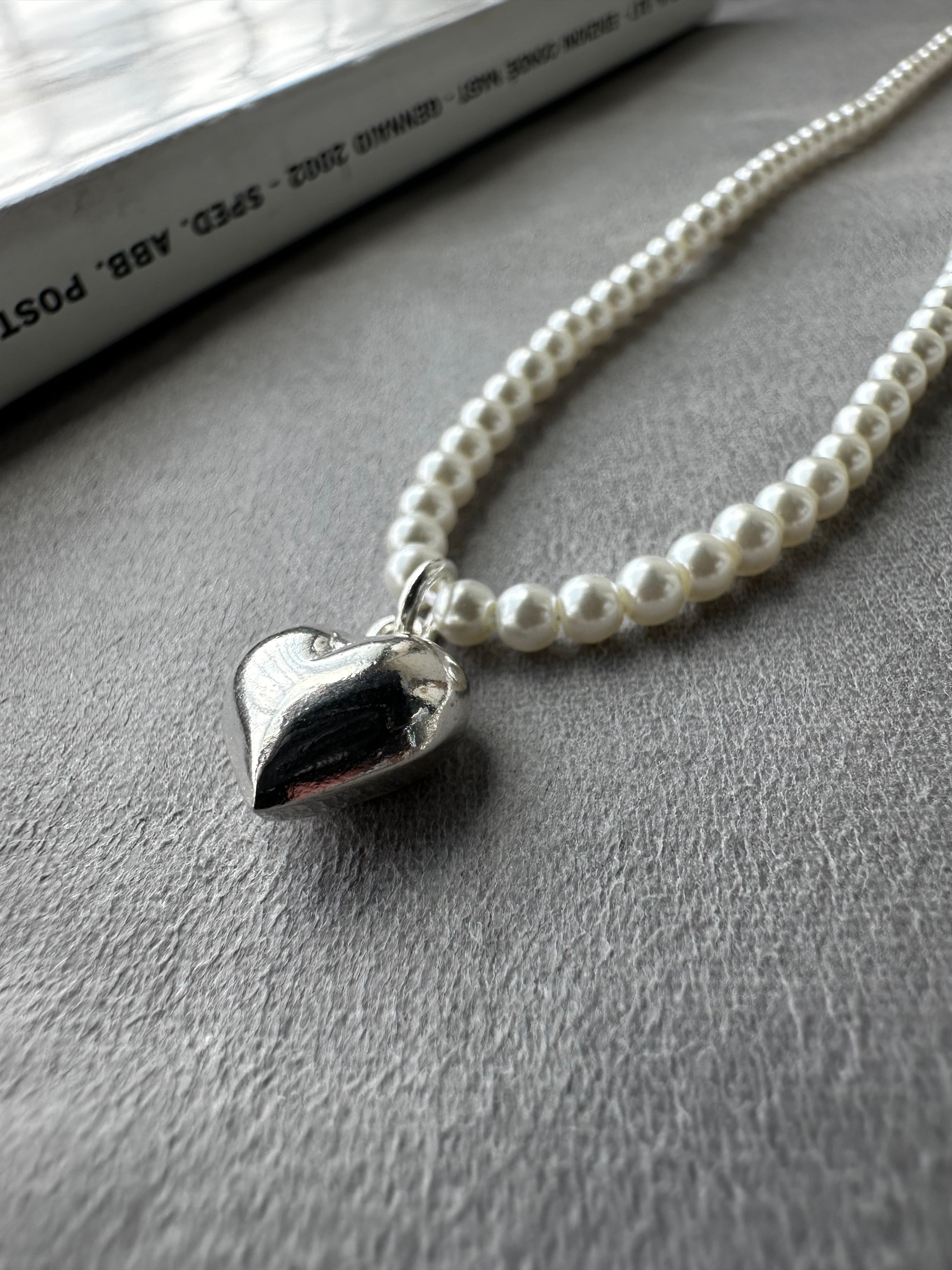 Pearl Heart pendant Necklace - Silver ◇ | Yju