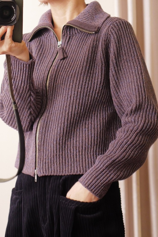 knit zip blouson mix purple