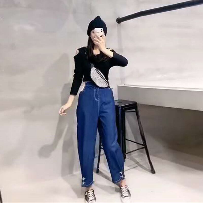 プラスファットプラスサイズ長袖Tシャツ女性秋着ストラップレスルーズファットシスターmmジーンズカバー腹200kgトップ ミックスインファッション57764208572