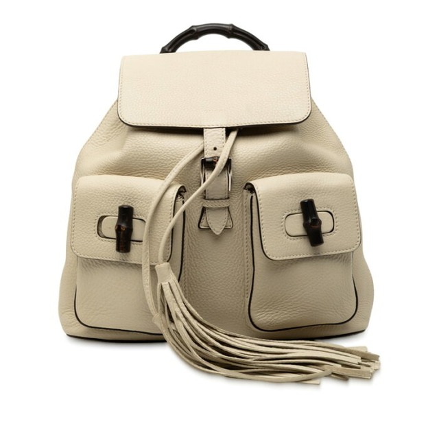 グッチ バンブー リュック バックパック 370833 ホワイト アイボリー レザー レディース GUCCI 【中古】