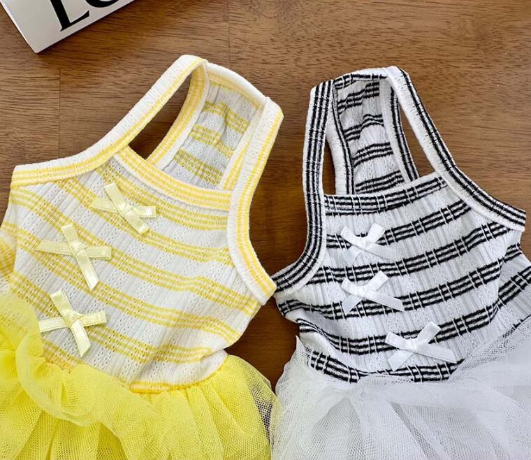 ribbon chuchu onepiece S ~ XL 2color  /  犬服 犬の服 ドッグウェア チュール ワンピース 袖なし ドレス リボン 可愛い ワンコ服 ストレッチ b61