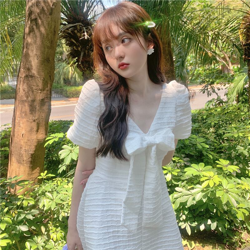 ドレス サマーショートスカート バックウェストスタンダード リボン レトロ 大人ガーリー スウィート キュート カジュアル 夏物 萌量不足34957227679