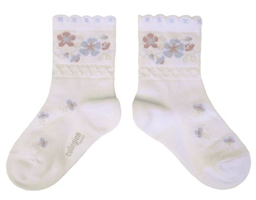 Collegien - Camélia - Jacquard Flower Ankle Socks / Blanc Neige