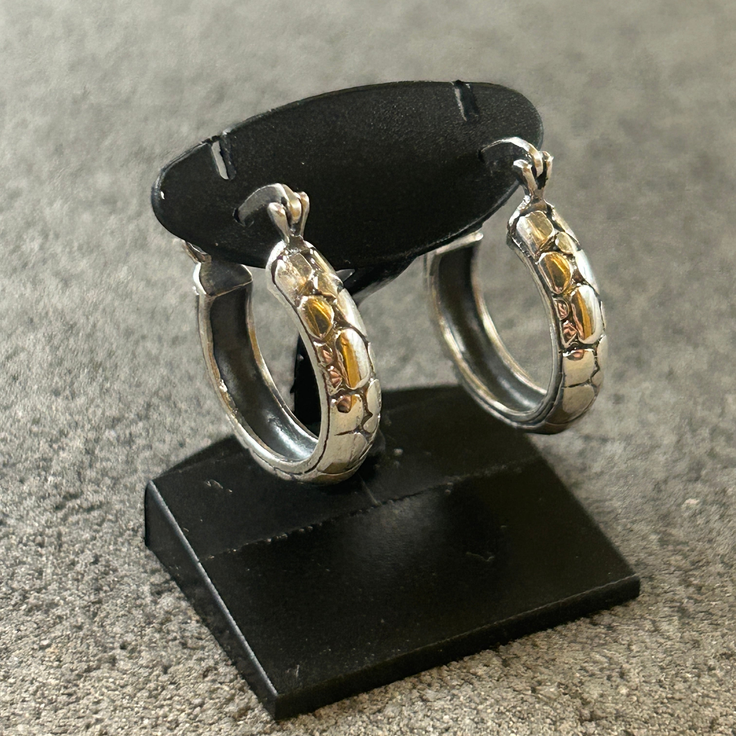 シルバー925 Silver 亀裂デザインフープピアス/軽研磨仕上げ/両耳