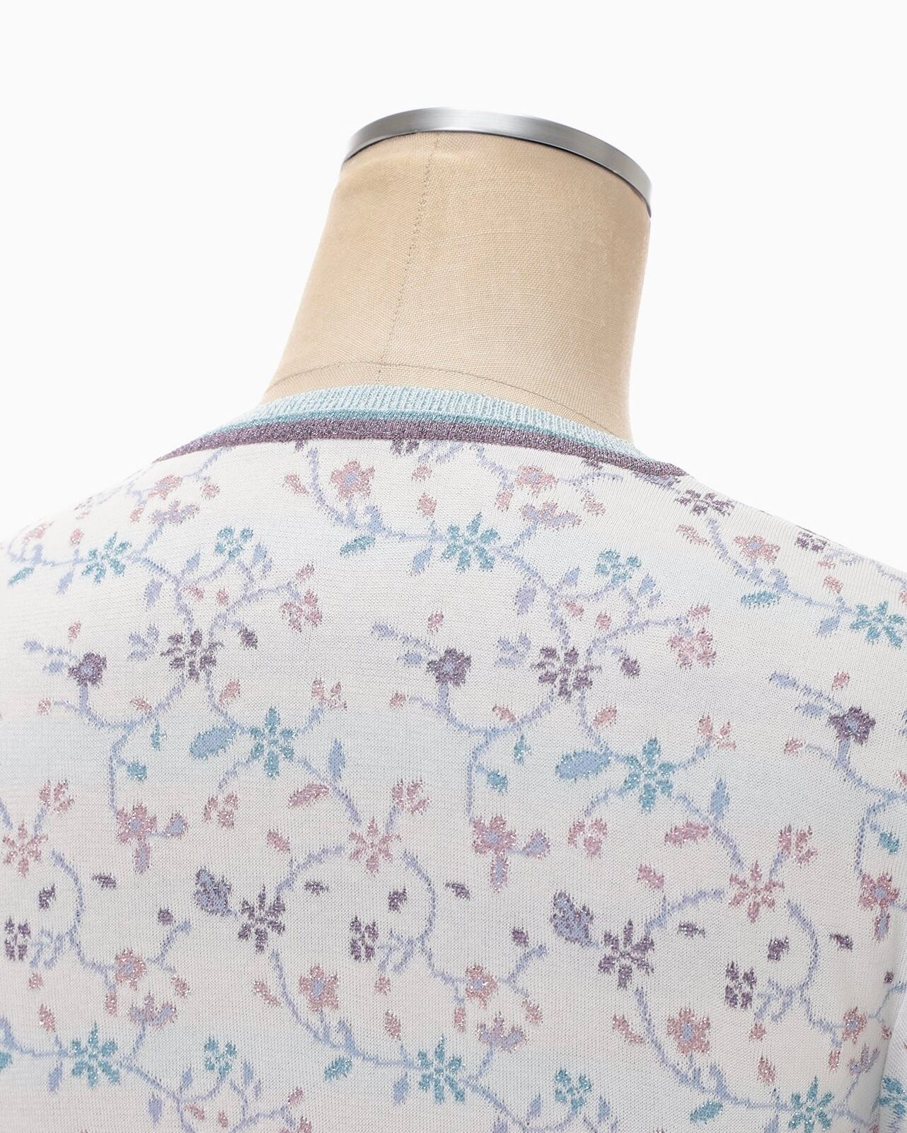 Mame Kurogouchi】Floral Motif Glitter Short Sleeve Knit Top/white