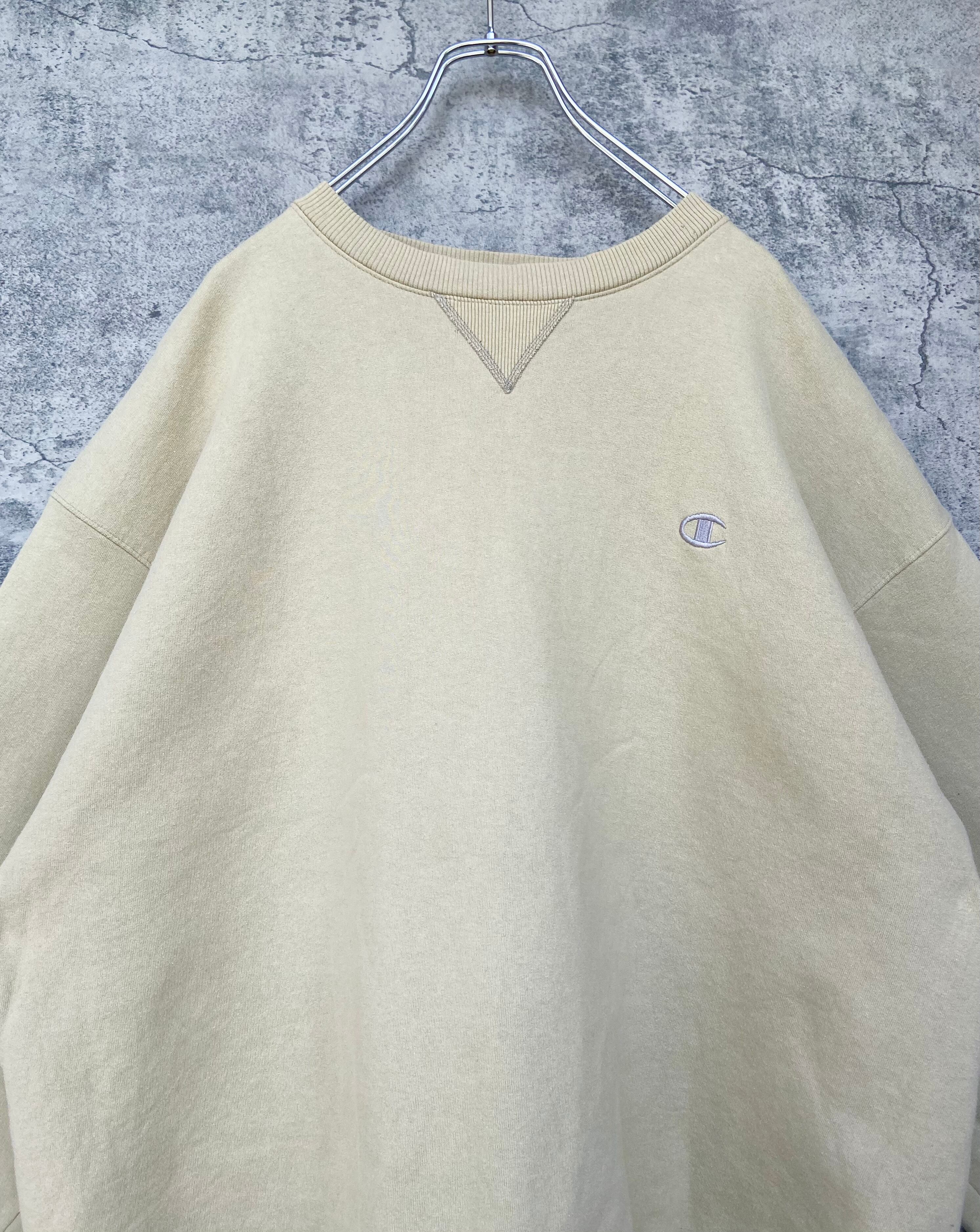 90s champion チャンピオン 刺繍ロゴ スウェット クリームベージュ ゆるだぼ