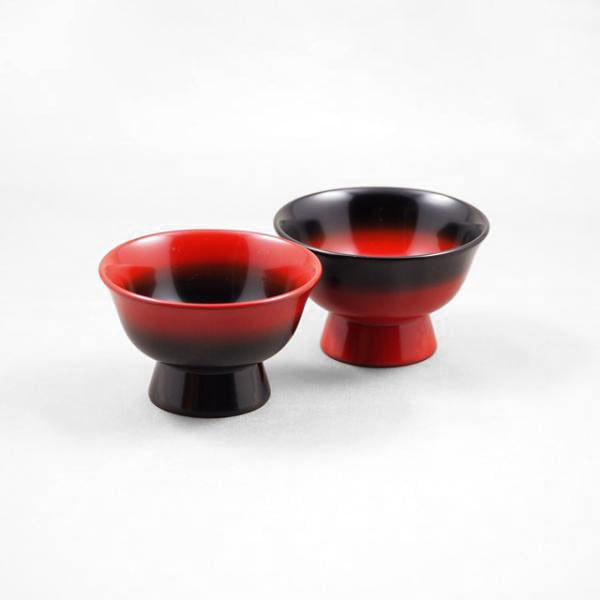 【極美品】輪島塗 塩安政之亟 塩安漆器工房 ぼかし塗 ぐい呑み ショット型 ペア 輪島塗ぐいのみ 高足型 ぼかし塗［朱×黒］ | 輪島塗しおやす漆器工房