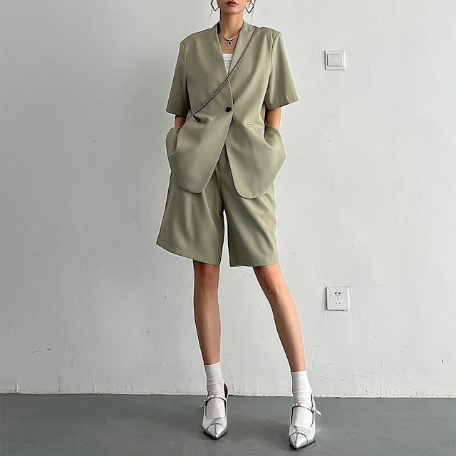collarless short-sleeved jacket and half pants 10946