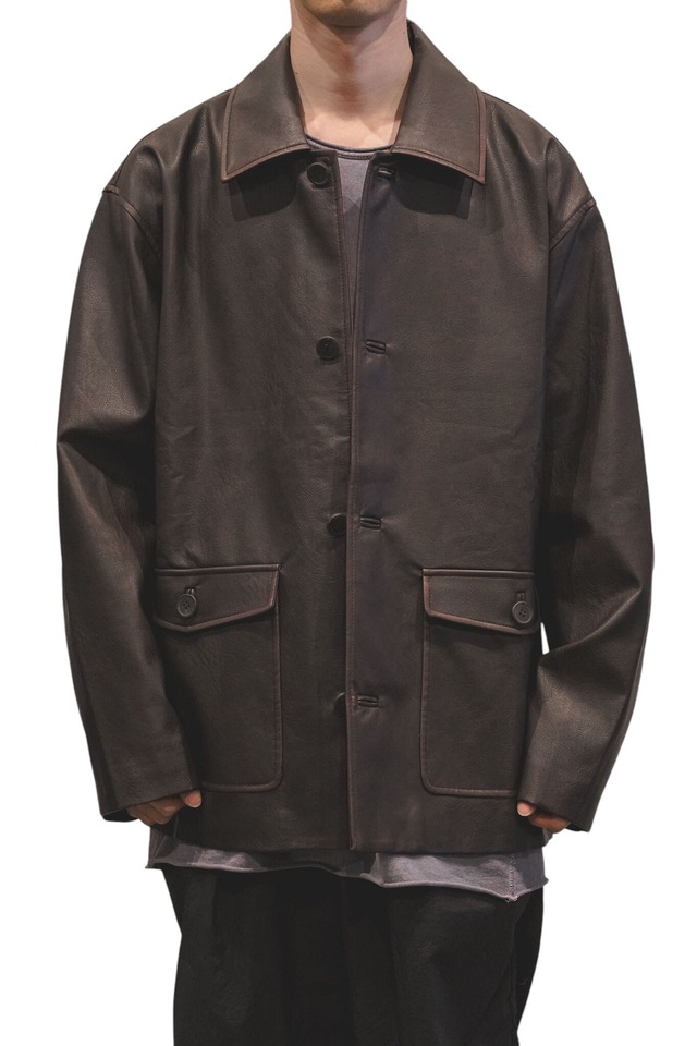 【DEAD-STOCK】"LOEWE" Dark Brown Cowhide Leather Car Coat Made in ITALY