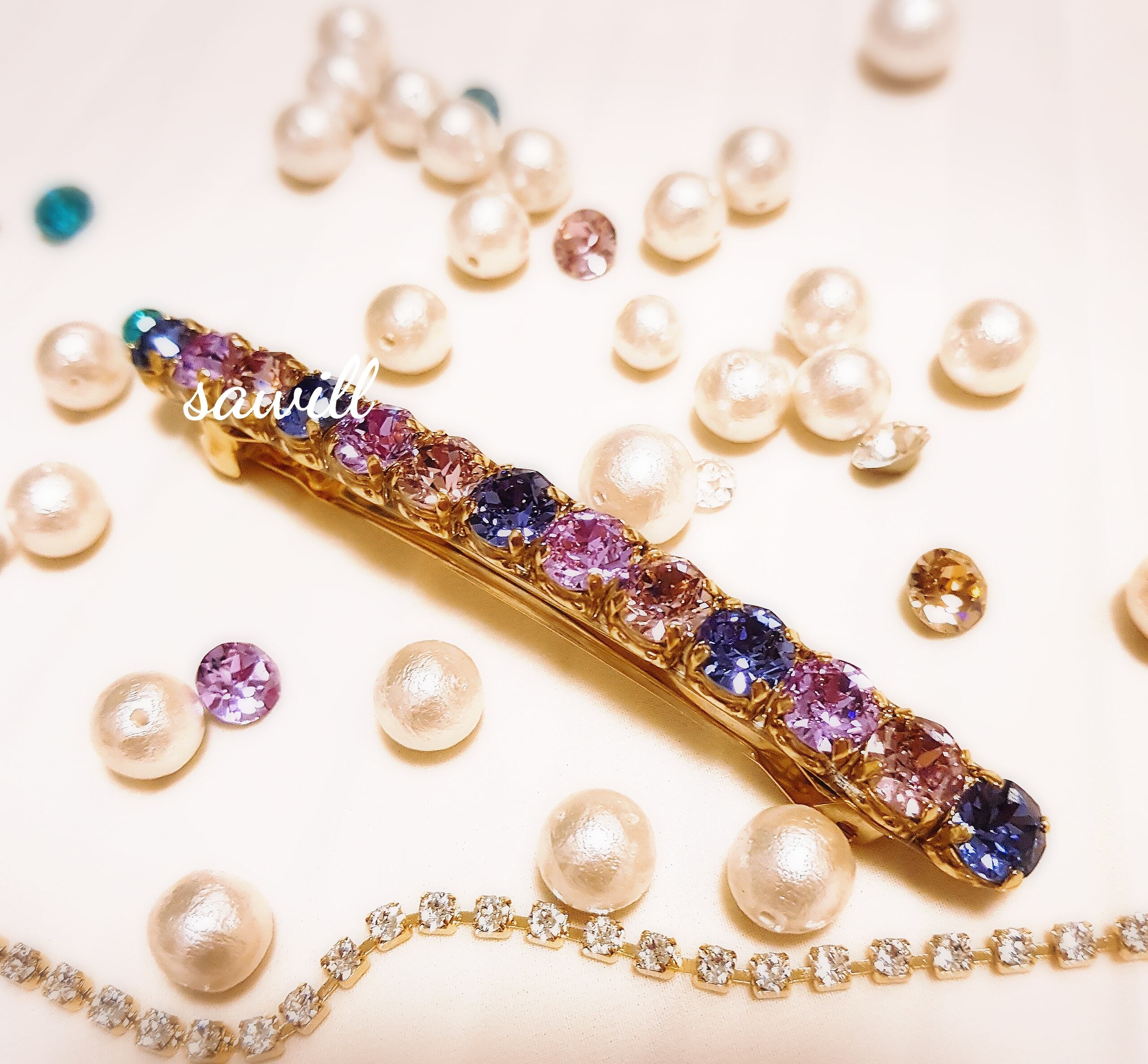 お花とスワロフスキーのバレッタ(8cm)、スワロ(アメジスト) お花とスワロフスキーのバレッタ(8cm)、スワロ(アメジスト) 星 バレッタ