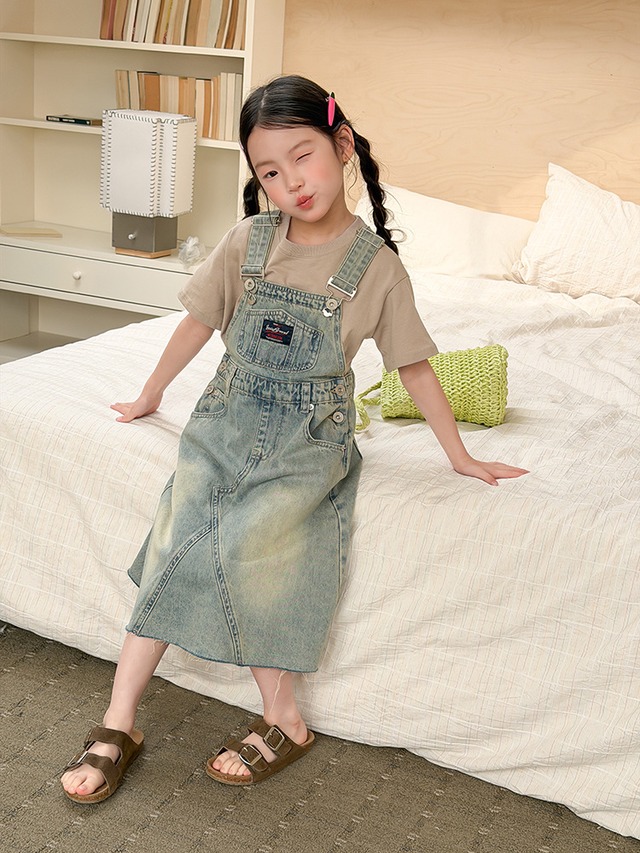 【KID】ヴィンテージ風デニムサロペットワンピース - 17