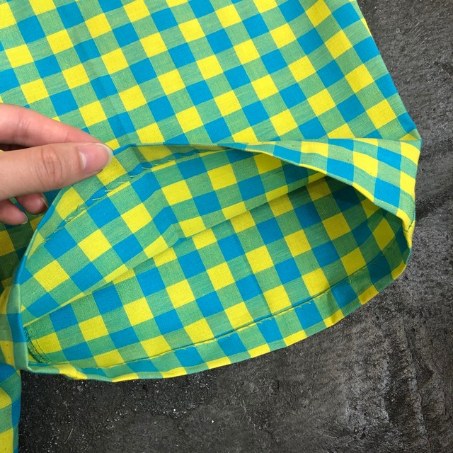 60's blue yellow check shortpants -deadstock-