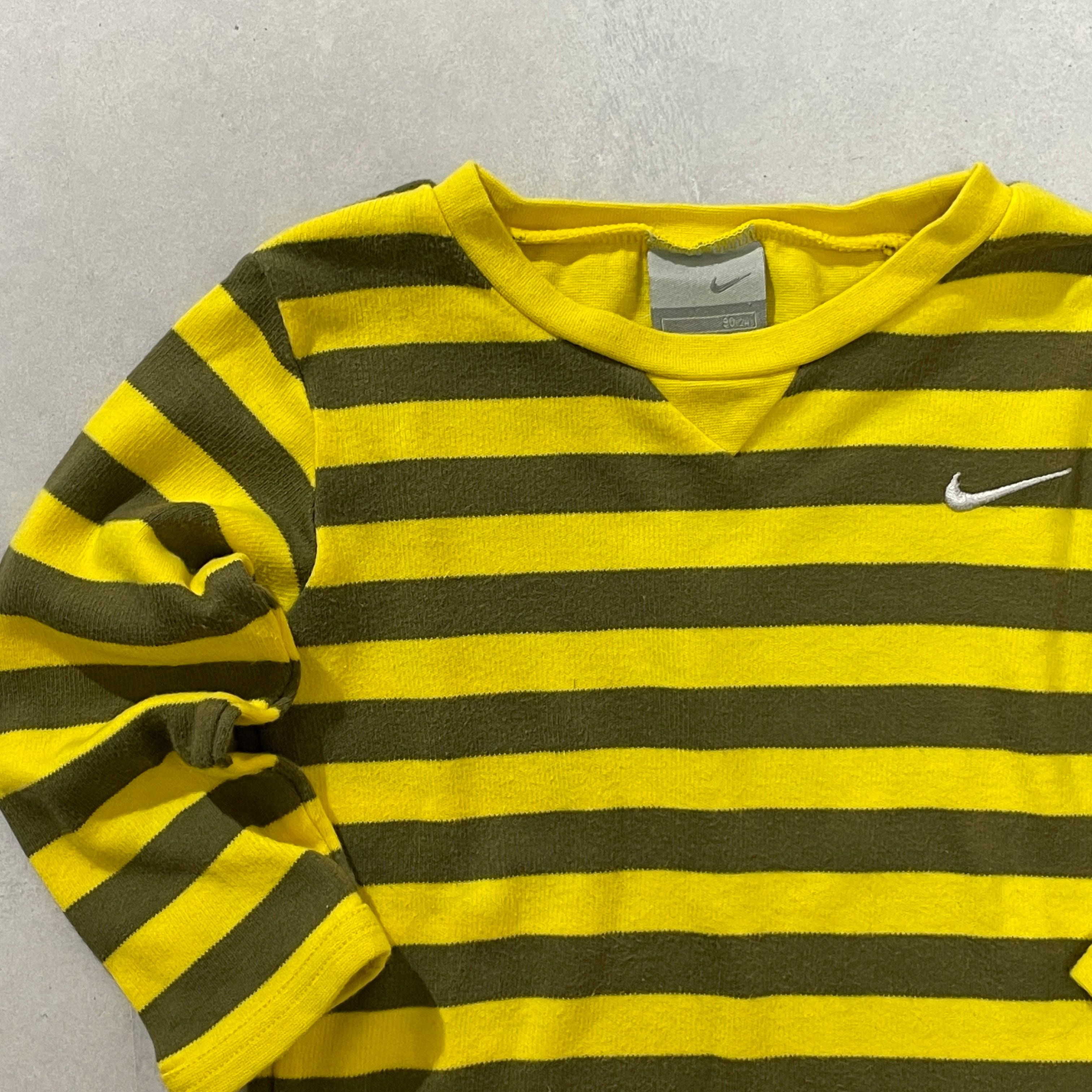 90cm】00s old NIKE L/S Shirt / ナイキ ボーダー 黄色 長袖 Tシャツ