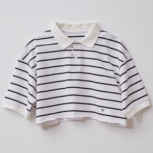 HOMME girls　CROPPED S/S STRIPED PIQUE POLO　BLACK WHITE