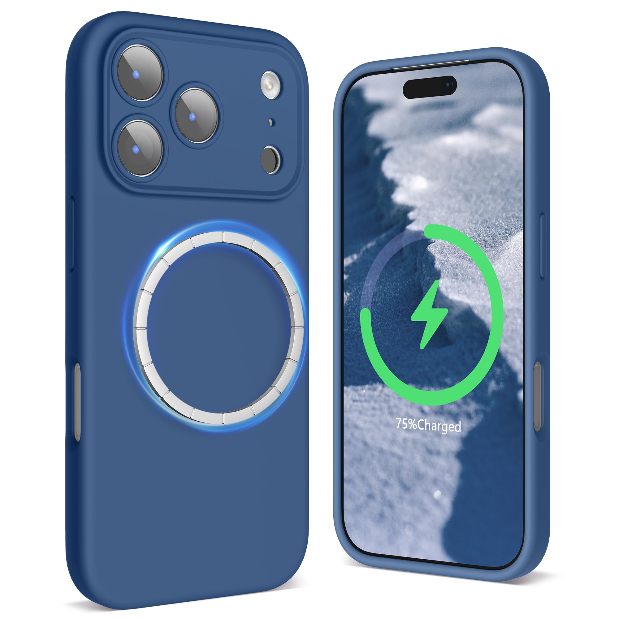 SURPHY iPhone 17 Pro Max 用ケース シリコン MagSafe対応,6.9インチ対応(2025) スマホケース iPhone 17 Pro Max(カメラの全面保護) マグネット搭載 アイフォン17 プロ マックス用ソフトカバー(ブルージェイ)