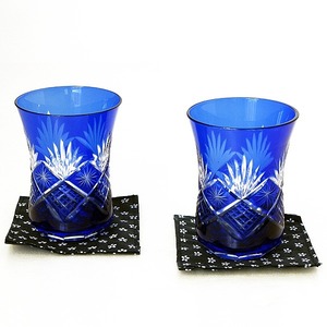 手造り切子藍かすりペアグラス（コースター付）・No.130603-09・梱包サイズ60