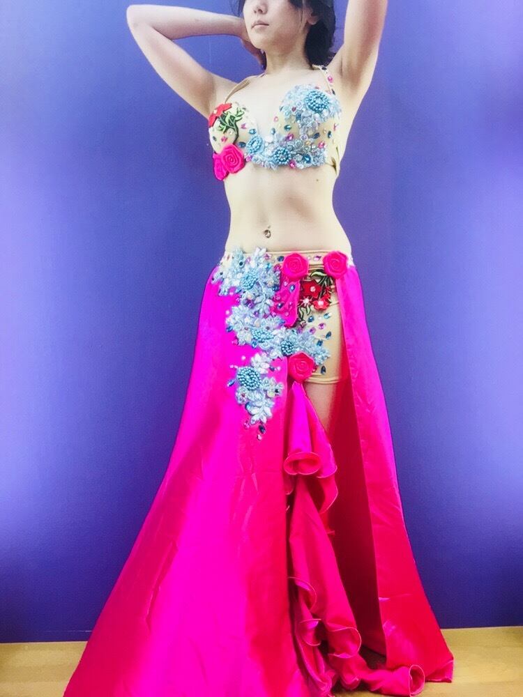 エジプト製 ベリーダンス衣装 ピンク薔薇 | shamirajapan