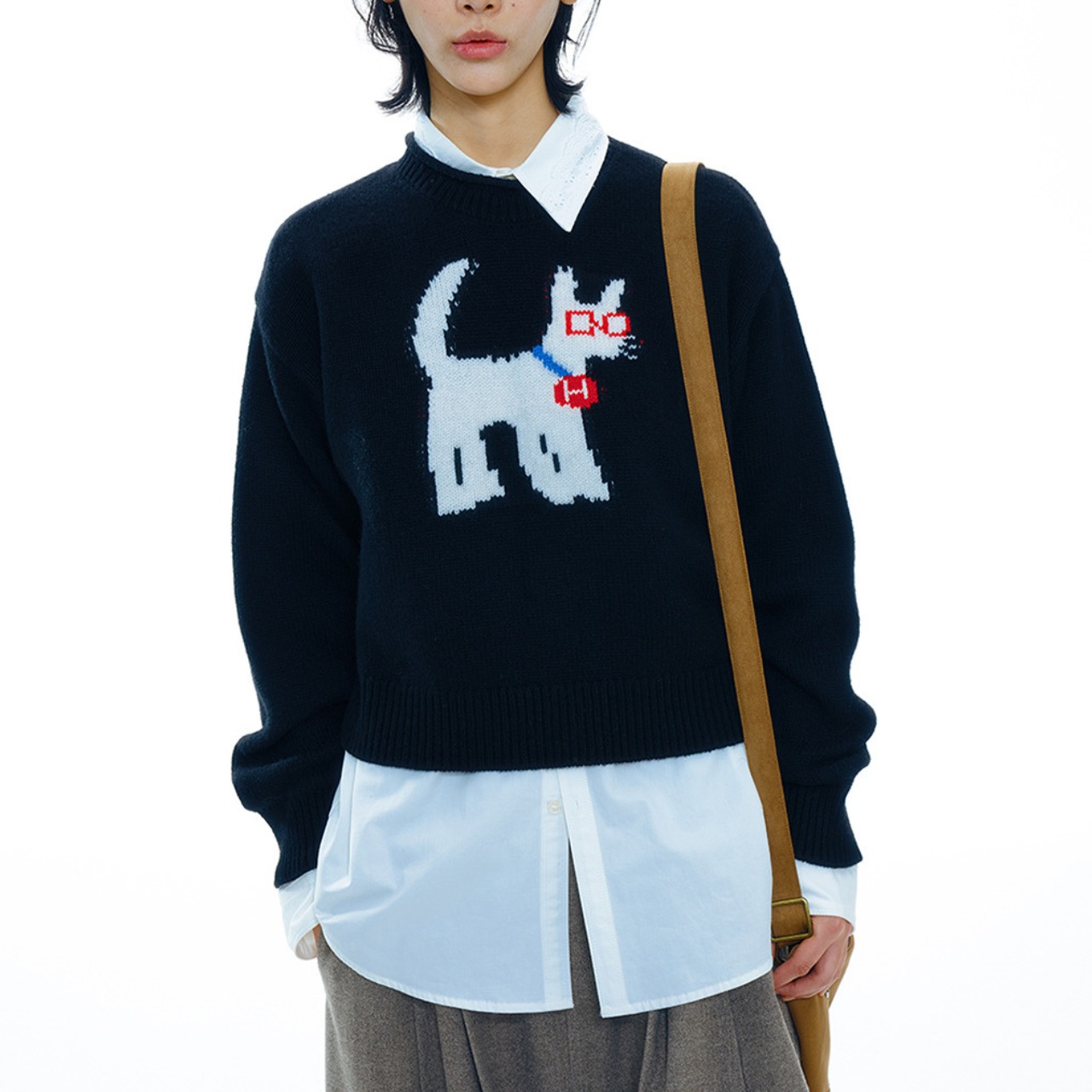 dog pattern crew neck knit T4120