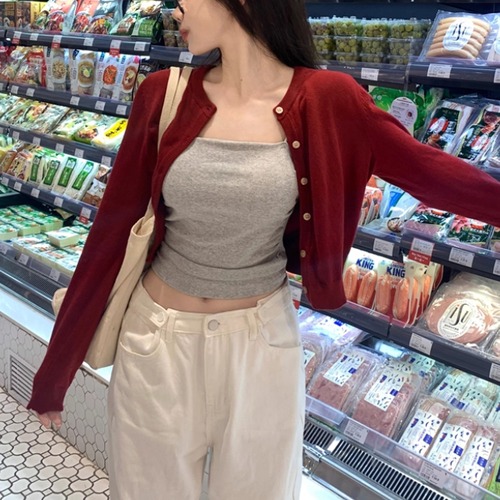 【2点セット】4色／クルーネックニットカーデ＋キャミソール ・71935