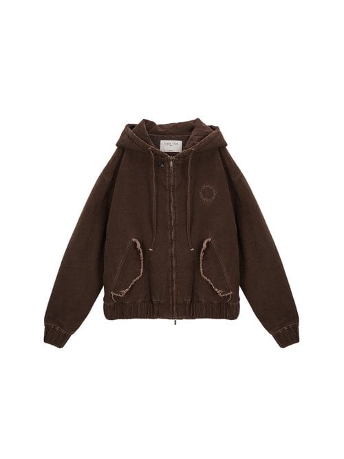 MATIN KIM] CATION WASHED HOODY ZIP UP JUMPER IN BROWN | もごつ