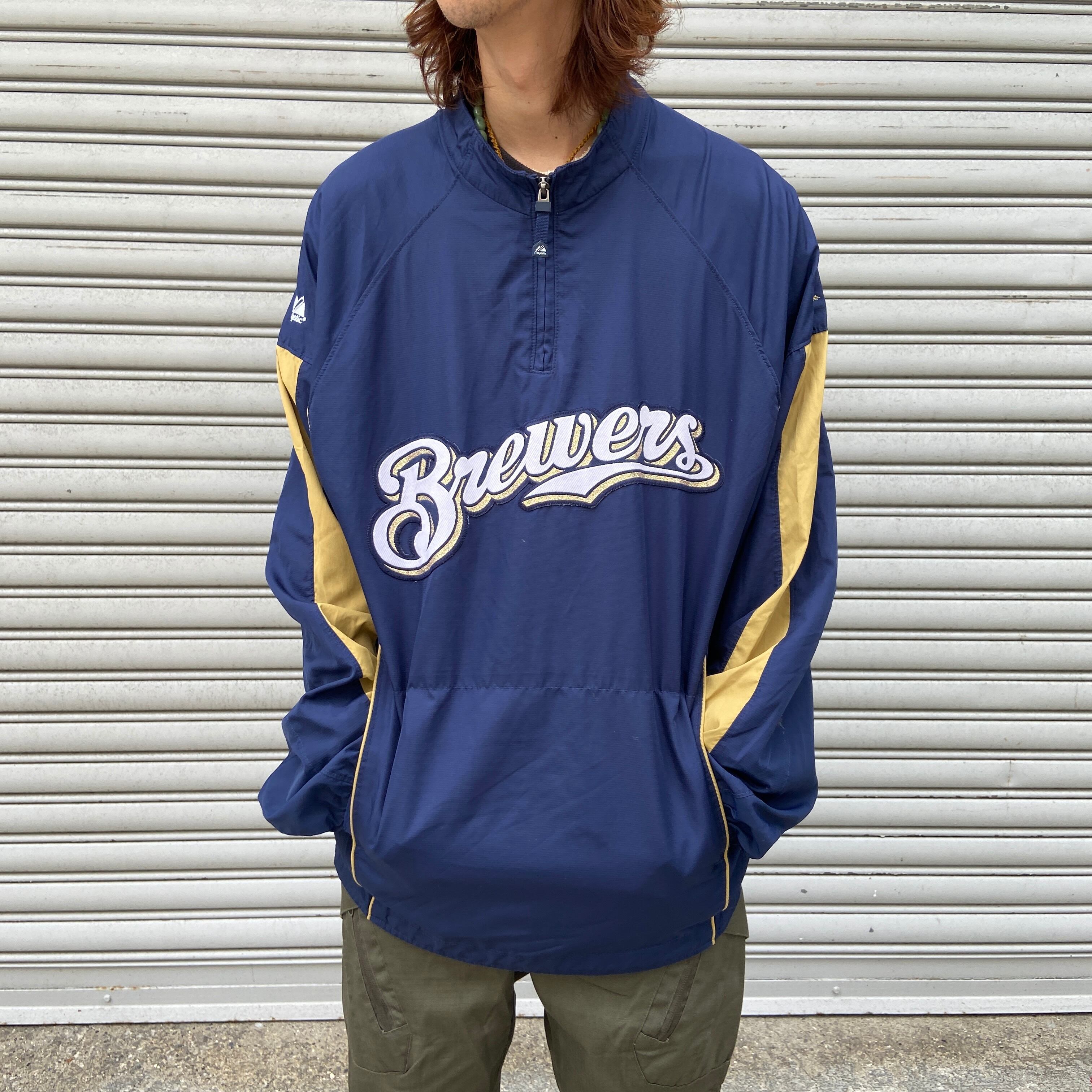 送料無料』Brewers ブルワーズ ハーフジップチームジャケット L MLB