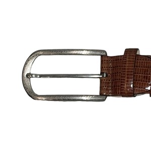 BRIONI combi-color crocodile leather belt with engraved buckle