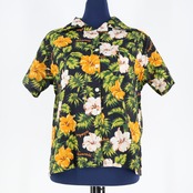 【美品 フラダンス衣装 2点セット】トップス ブラウス まとめ売り Kahiko アロハシャツ ブラック 花柄 黄 紫 緑 ハワイアン