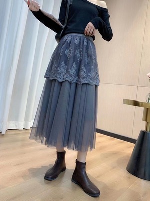 レース切り替えチュールスカート