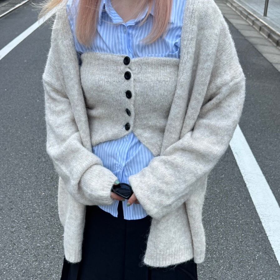 ニットカーディガンボタンチューブトップセット_LN03122 | lanan(ラナン)