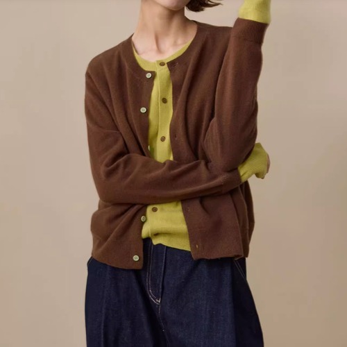 フェイクレイヤード  クルーネック ニットカーディガン 00049 画像