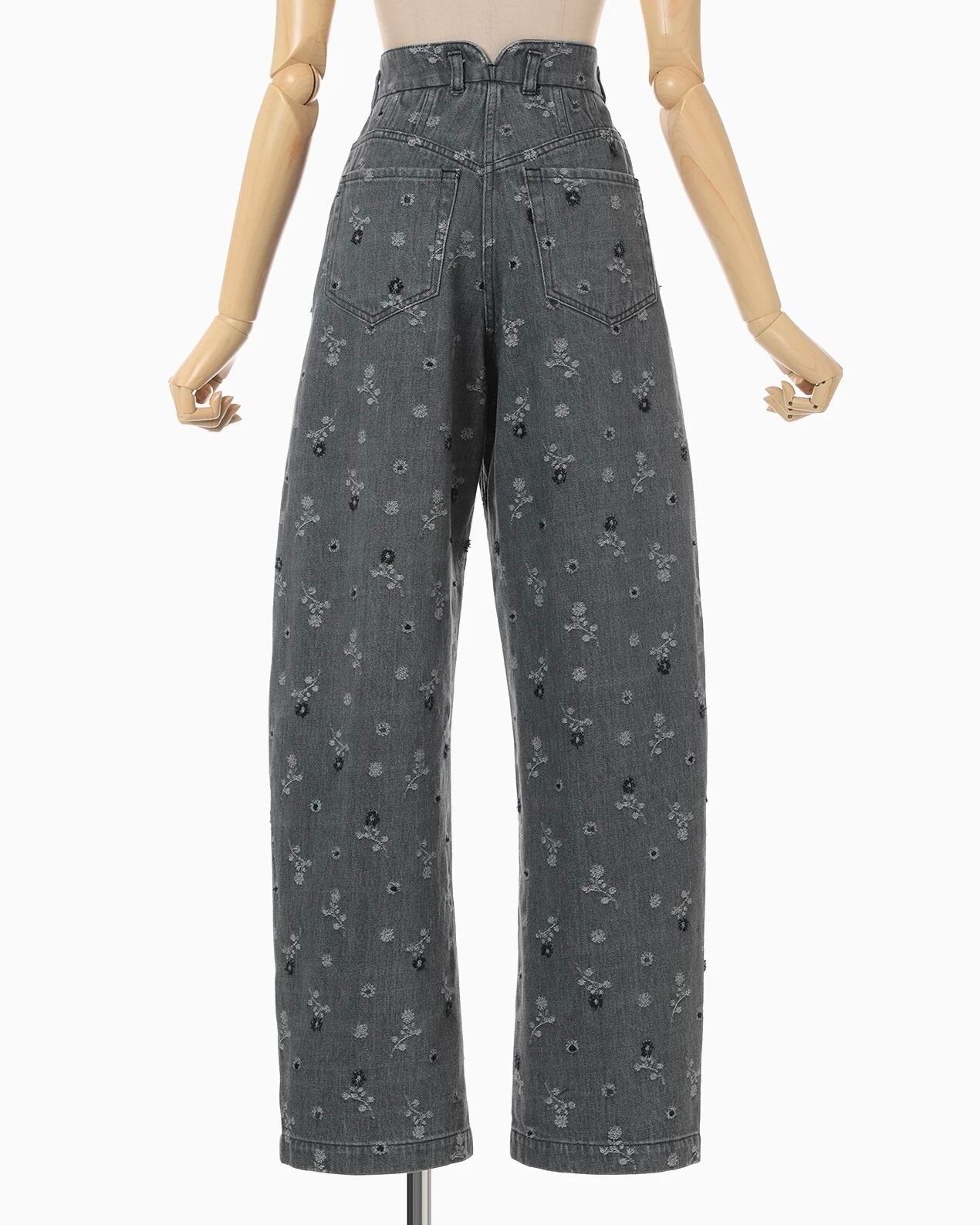 Mame Kurogouchi】Floral Jacquard High Waisted Denim Trousers