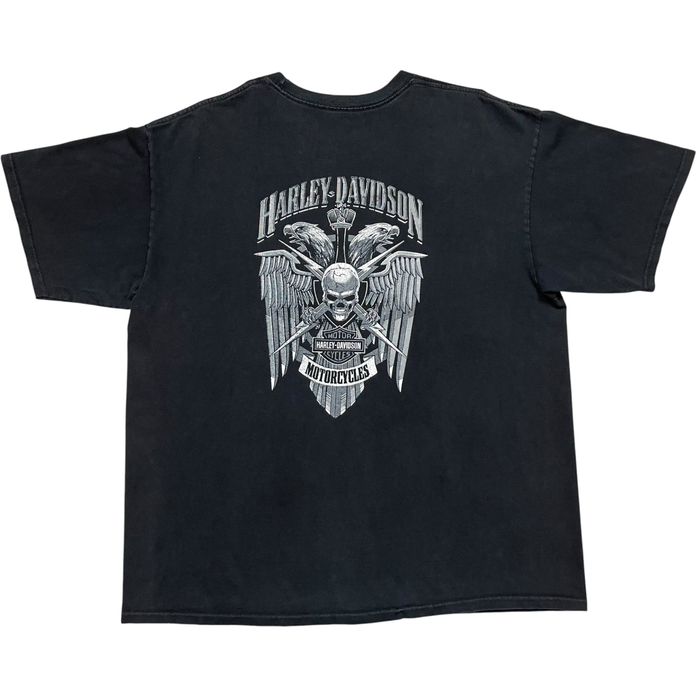 《XL》 Harley-Davidson ハーレーダビッドソン Tシャツ バイクプリント 両面プリント フェード ブラック no.10531