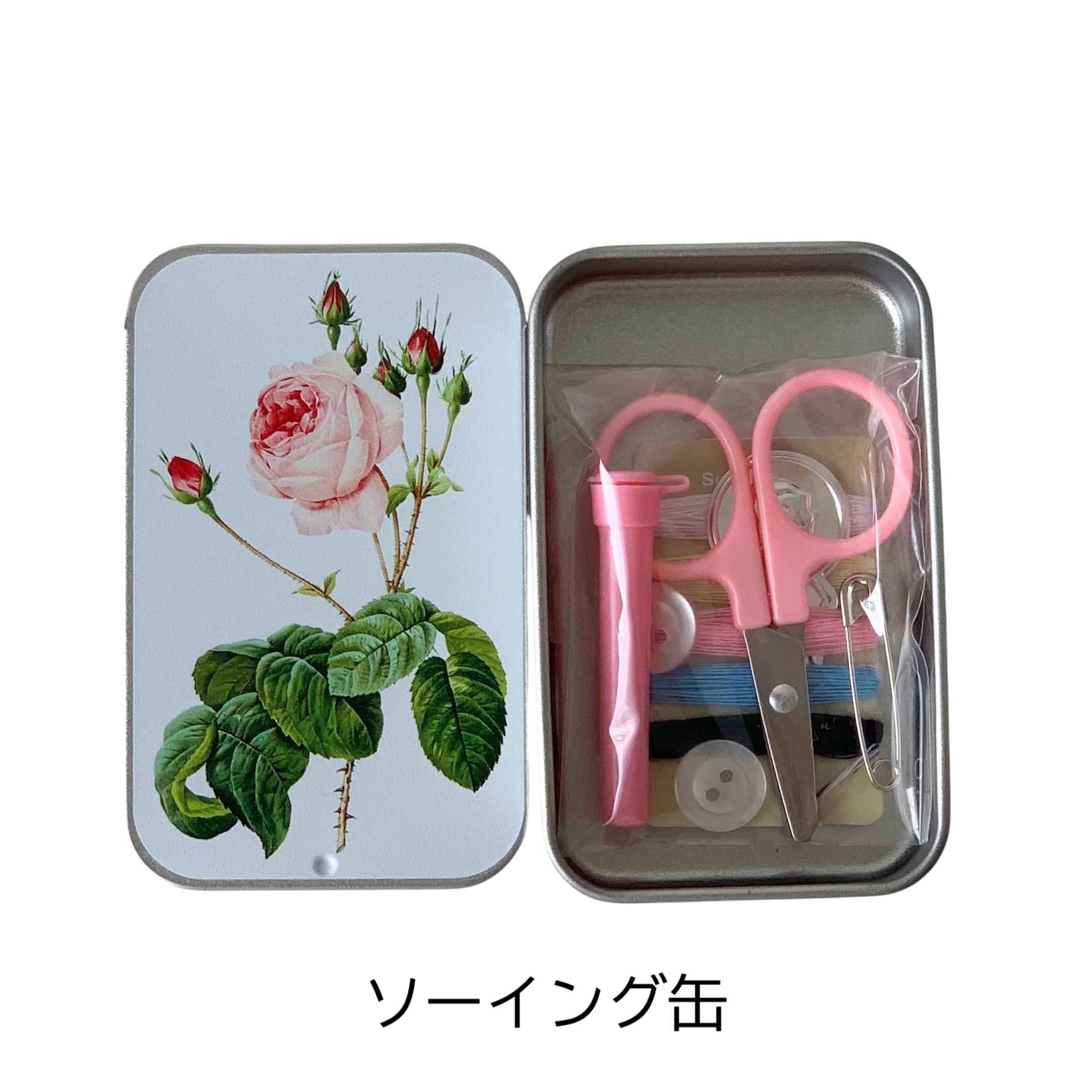 Z-18)【ソーイング缶】 ルドゥーテ コンパクト裁縫箱 薔薇 ローズ 花柄