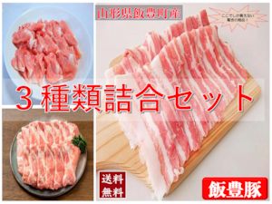 【山形県産】飯豊豚【 食べつくし３種類セット】【クール便】【送料無料】産地直送