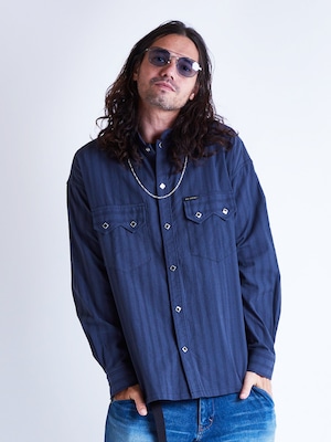 EGO TRIPPING (エゴトリッピング) BANDCOLLAR WESTERN-SHIRTS dobby バンドカラーウエスタンシャツドビー / NAVY　613813-83