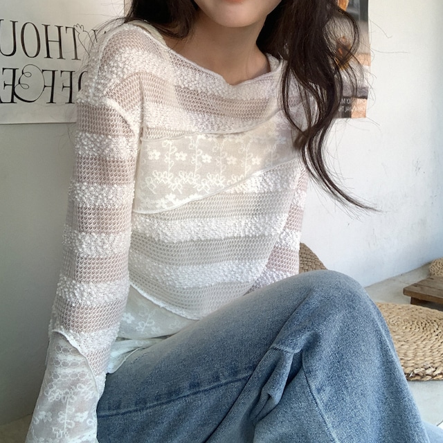 layered style sheer lace top J00189