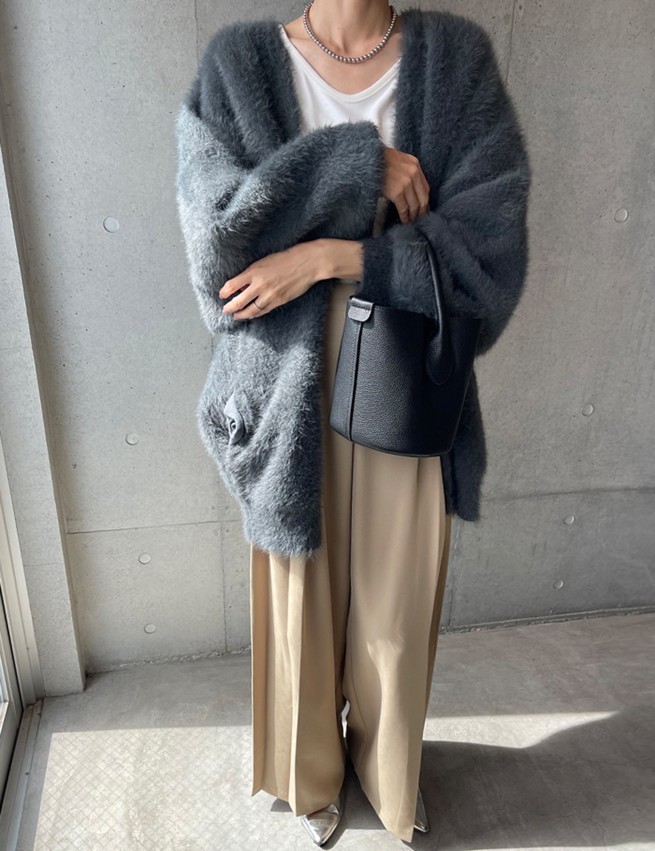 【25aw】Viscose Over-fit Cardigan_Dark-Gray