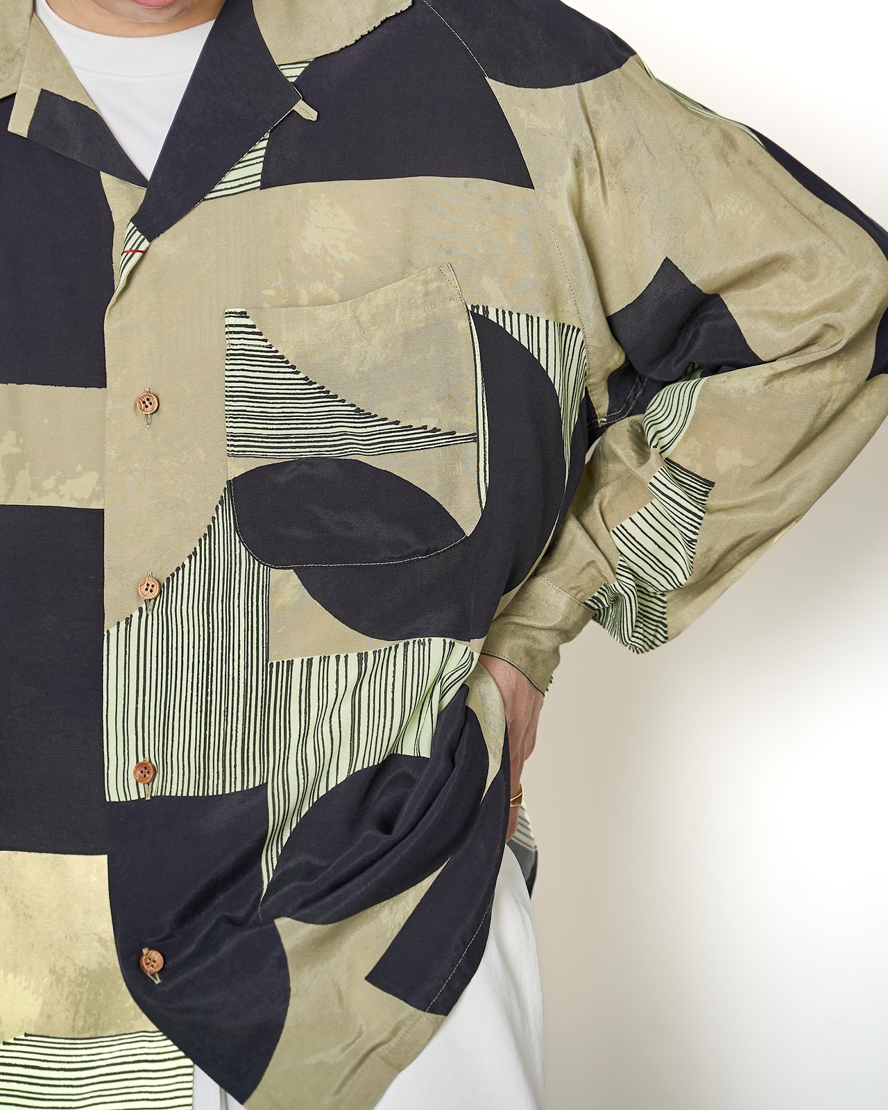 m's braque "LONG SLEEVES ALOHA SHIRT〔KHAKI/BLACK〕"