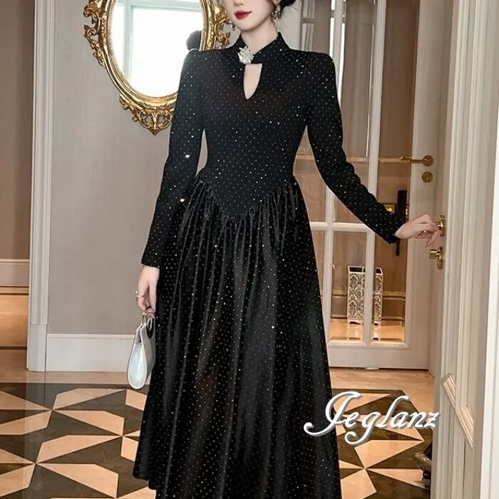 パーティ ブラック ドレス ワンピース シャイニー ラインストーン ♪(MB242)ζ